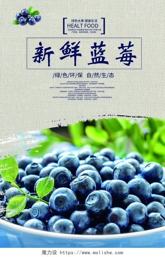 白色简约大方水果蓝莓海报